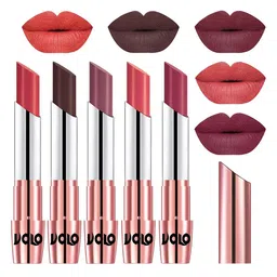 VOLO Set Of 5 Creme Matte Lipstick 3.5g Each - Peach-Chocolate-Plum-Dark Peach-Rose Pink-image-49