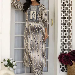 mokshi Women Striped Cotton Kurta with Trousers-49
