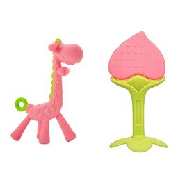 Kritiu Set Of 2 Textured Silicone Giraffe Shape & Stand Teether-3