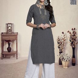 HERE&NOW Selection Of 2 Floral Printed Round Neck Straight Kurtas-image-96