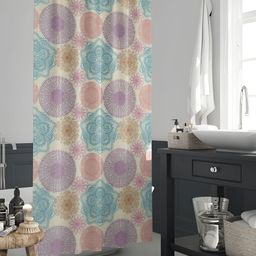 ArtzFolio Cream & Blue Printed Waterproof Shower Curtains-image-98