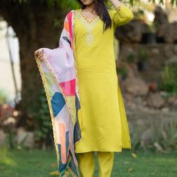 HERE&NOW Women Ethnic Motifs Embroidered Regular Sequinned Kurta with Trousers & Dupatta-picture-17