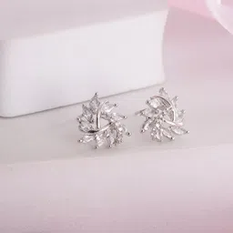 Jazz and Sizzle Rhoudium-Plated CZ Studded Floral Studs Earrings-80