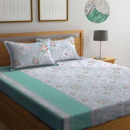 Myntra Elegant Homes Blue And Red Printed 300 TC King Bedsheet Set 2.50 m x 2.25m-image-87