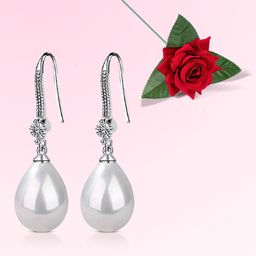 Peora Silver-Plated Stones Studded & Pearls Beaded Drop Earrings With Red Rose Box-image-28