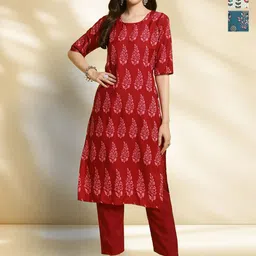 HERE&NOW Women Pack Of 3 Ethnic Motifs Printed Daily Straight Kurtas-image-71