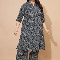 KALINI Women Plus Size Paisley Printed Cotton Kurta with Palazzo-picture-11