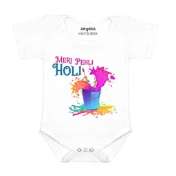 Arvesa Infants Meri Pehli Holi Printed Envelope Neck Bodysuit-picture-24