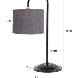 Devansh Grey & Black Solid Jute Shade Iron Table Lamp image 4