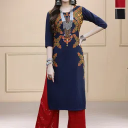 HERE&NOW Selection Of 3 Ethnic Motifs Printed Round Neck Straight Kurtas-image-81