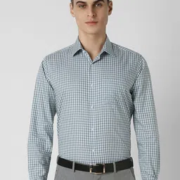 Van Heusen Men Spread Collar Micro Checked Cotton Formal Shirt-image-67
