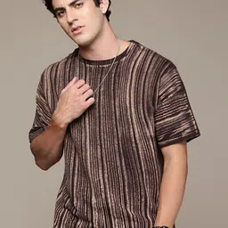 Moda Rapido Striped Round Neck Short Sleeves Oversized Cotton T-shirt-picture-38