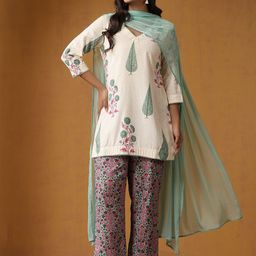 Khushal K Women Floral Printed Regular Pure Cotton Kurta with Palazzos & With Dupatta-12