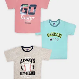 Here&Now X Game Begins Boys Pack of 3 Assorted Typography Printed T-shirts-30
