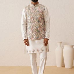 Denis Parkar Men Embroidered Regular Beads and Stones Kurta with Pyjamas-9