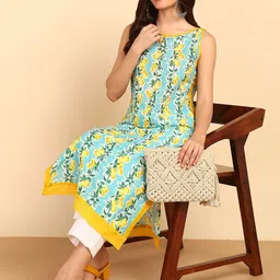 PinkTribe Women Floral Printed Festive Pure Cotton A-Line Kurta-image-55