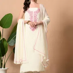 THE WEAVERS SHOP BY RAAVI Floral Embroidered Pure Cotton Unstitched Dress Material-image-94
