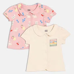 MINI KLUB Infant Girls Pack Of 2 Printed Cotton Front Open Jhabla-image-92