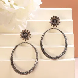 DressBerry Silver-Plated Artificial Stones Studded Oval Shaped Drop Earrings-3