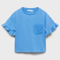 Mango Kids Girls Drop-Shoulder Sleeves Pure Cotton T-shirt With Pocket Detail-image-59