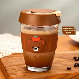 Creative Design Brown Bear sleeve Glass Tumbler Portable and Eco-Friendly bottle 350 ml Bottle-image-43