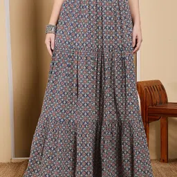 FIORRA Printed Cotton Maxi Flared Skirt-picture-6