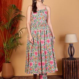 TARANJAL Women Floral Printed Layered Pure Cotton Kurta with Trousers-image-8