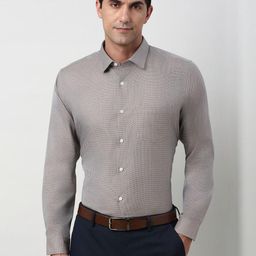 Peter England Elite Men Slim Fit Textured Spread Collar Pure Cotton Formal Shirt-picture-28