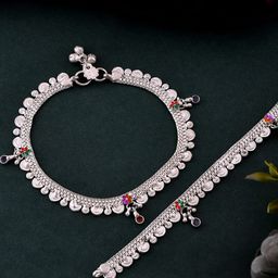 Silvermerc Designs Silver-Plated Artificial Stones and Beads Anklet-image-61
