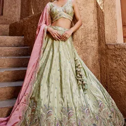 panchhi Embroidered Sequinned Semi-Stitched Lehenga & Unstitched Blouse With Dupatta-image-22