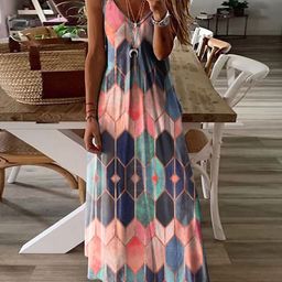 StyleCast Pink & Blue Geometric Printed Shoulder Straps Maxi Dress-image-39