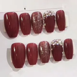 AMOK STORE Set Of 12 Reusable Artificial Press On Nails With Application Kit - Marron-0