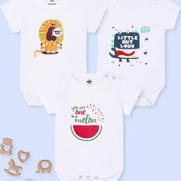The Mom Store Infants Pack Of 3 Printed Pure Cotton Bodysuits-image-55