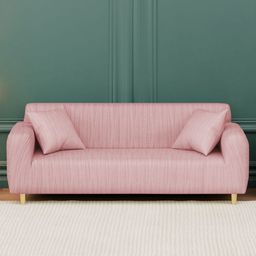 Myntra Elegant Homes Pink Striped Polyester 1 Piece Sofa Cover With Arms-image-5
