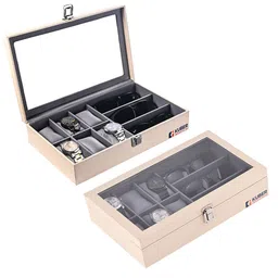 Kuber Industries 2-Pcs Cream Color & Grey 6+3 Slots Watch Organizer Box-56