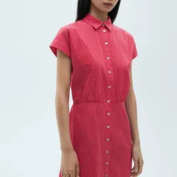 MANGO Vertically Striped Extended Sleeves Shirt Mini Dress-image-30