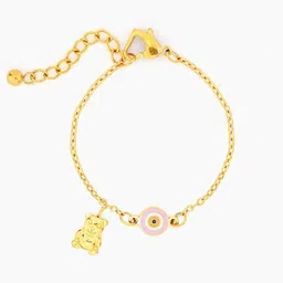 SWASHAA Kids 18K Gold-Plated Stainless Steel Evil Eye Teddy Charm Bracelet-picture-28
