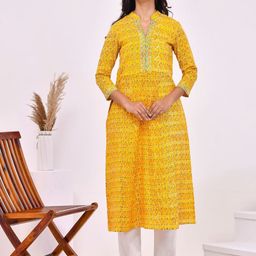 Aspriya Floral Printed Mandarin Collar A-Line Pure Cotton Kurta-image-40