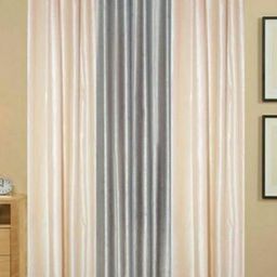 BELLA TRUE Cream-Coloured & Grey 3 Pieces Black Out Door Curtains-29