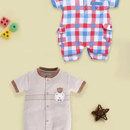 BABY GO Infant Boys Pack Of 2 Printed Pure Cotton Rompers-image-75