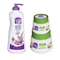 BOROPLUS Set of 1 Doodh Kesar Body Lotion 400ml & 2 Soft Ayurvedic Antiseptic Cream 300ml-4