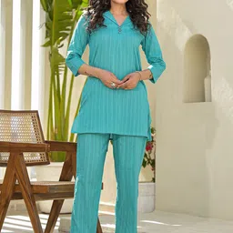 BAESD Printed Shirt Collar Pure Cotton Top With Trousers Co-Ords-image-63