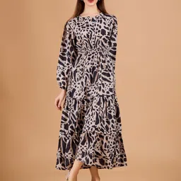 DressBerry Polka Dot Print Puff Sleeve A-Line Midi Dress-image-45