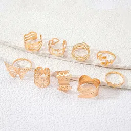 Jewels Galaxy Set Of 9 Gold-Plated Finger Ring-45