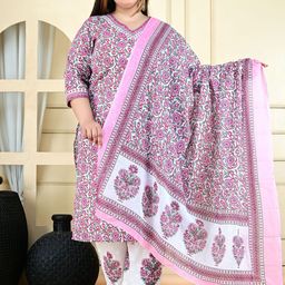 L.H HANDICRAFTS Women Floral Printed Regular Pure Cotton Kurta with Palazzos & With Dupatta-18