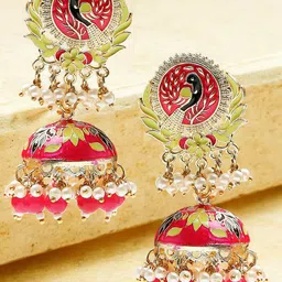 OOMPH Peacock Shaped Jhumkas Earrings-image-55