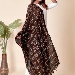 EBADAT Printed Camel Brown Cotton Dupatta image 2