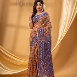 TANTLOOM Ethnic Motifs Jamdani Saree-image-71