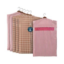 Aura Brown & Maroon 6 Pieces Checked Cotton Hanging Saree Storage Organisers-32