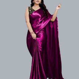 JULEE Solid Satin Saree With Blouse Piece-image-2